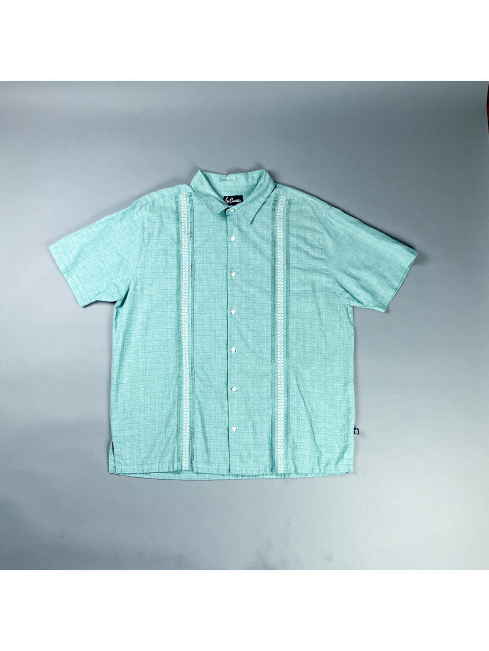 Vintage Men's Short Sleeve Casual Shirt in Light Mint Green